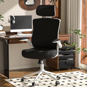 SUBZONAL-Chaise de Bureau Ergonomique, Fauteuil Bureau &agrave; Dossier Haut Mesh - Coussin Mousse &Eacute;pais, Appui-T&ecirc;te R&eacute;glable, Soutien Lombaire, Inclinaison Verrouillable et Porte-V&ecirc;tements (Blanc cadre noi - Neuf