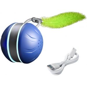 KAL-Jouet Interactif Pour Chat, Balle Roulante Rechargeable, Accessoire De Jeu En Plumes Douces, 6,8 X 5,1 X 4,6 Cm, Compact Et Intelligent, Design Résistant À La Mastication Pour Chaton D'Intérieur - Neuf