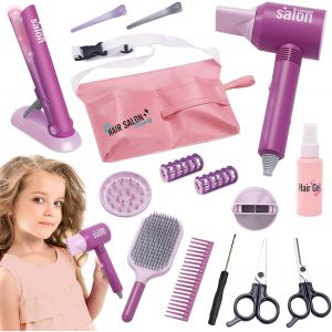 ERYI-Ensemble De Salon De Beauté Pour Filles,14 Pièces Jouets De Salon De Coiffure Pour Filles,Mode Jeu De Simulation De Coiffeur Avec Sèche-Cheveux,Pour 3 Ans Enfants. - Neuf