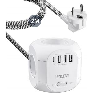 Cube Rallonge Multiprise 2M Avec 4 Prises Ac, 3 Usb Et 1 Type C, Protection Contre Les Surtensions Pour Rallonge Électrique Avec Interrupteur Pour Maison, Cuisine, Bureau, Tressé Câble - Neuf