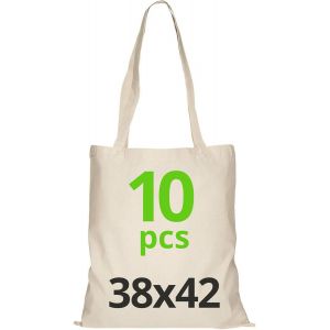 Mevronisshop-Sac En Coton 38x42 Cm, Ensemble De Sacs Non Imprim&eacute;s, Poign&eacute;es Longues, Tissu R&eacute;sistant, Id&eacute;al Pour Courses, &Agrave; Imprimer Ou &Agrave; Peindre - Neuf