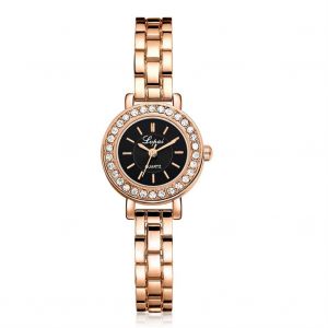 Lvpai Femmes Femme Montre &Agrave; Quartz Femme Bo&icirc;tier En M&eacute;tal Analogique Strass Montre-Bracelet Bracelet Or Cadran Noir - Neuf