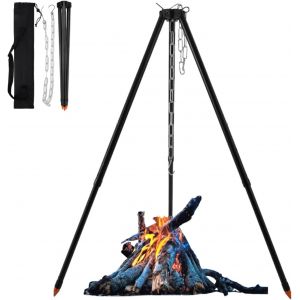 Ulteronixshop-110CM Tr&eacute;pied de Barbecue Tr&eacute;pied De Cuisine Barbecue Suspendu Tr&eacute;pied Tr&eacute;pied BBQ avec Gril Suspendu R&eacute;glable en Hauteur(Argent&eacute;) - Neuf