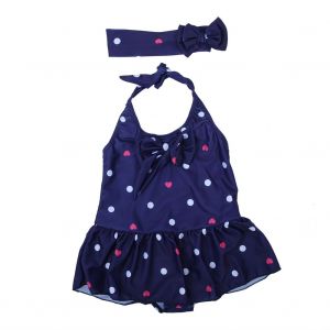 Maillot De Bain Une Piece Tendance Pour Enfants, Imprime Cour Et Noud Papillon (Bleu S) - Neuf