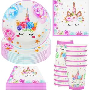 Tianyi-Ensemble De Vaisselle De F&ecirc;te Licorne - 40 Pi&egrave;ces - D&eacute;coration De F&ecirc;te D'anniversaire Licorne - Avec Assiettes En Carton - Gobelets Et Serviettes - Pour Anniversaire D'enfant - Accessoires De - Neuf