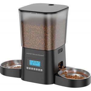 Distributeur Croquettes Chat Automatique Double, 2 Goulottes De Distribution De Nourriture Séparées, Minuterie Programmable, 1-6 Repas Par Jour, Scellé Pour Garder La Fraîcheur - 3.5l - Neuf
