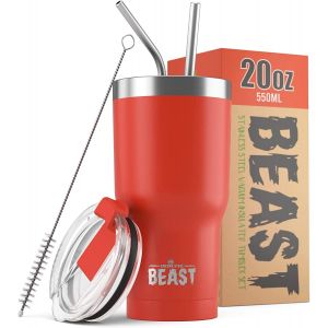 Beast Mug Isotherme Cafe - 550ml I Argent&eacute; I Acier Inoxydable I , Tasses Isothermes I 2 Pailles Et Brosse Nettoyage I Thermos Caf&eacute;s De Voyage Double Paroi I Caf&eacute; Chaud Ou Glac&eacute; - Neuf