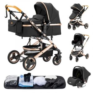 Landau B&eacute;b&eacute; 3-En-1 De Luxe &ndash; Poussette Portable Et Pliable, Ch&acirc;ssis Aluminium, Nouveau-N&eacute; Et Nourrisson - Neuf
