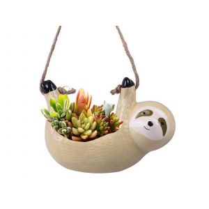Pot Suspendu Paresseux 22 Cm En C&eacute;ramique Pour Plantes Succulentes, D&eacute;coration De Jardin Kaki - Neuf