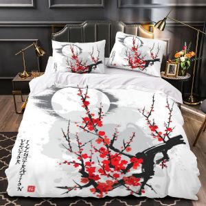 Housse De Couette X Fille Garcon D Fleurs De Peinture Chinoise Parure De Lit Personne Patron De Prune Douce Microfibre Literie Pi&iquest;&iquest;Ces Avec Fermeture - Neuf