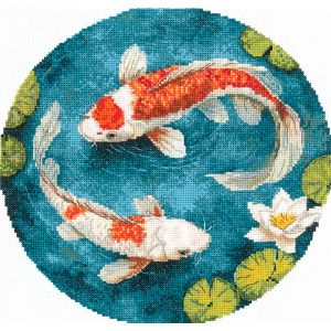 Kit Point De Croix Compt&eacute; Andriana "Carpes" 22.5x19 Cm - Neuf