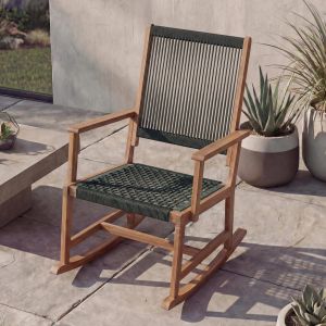 Fauteuil &Agrave; Bascule Hwc-P73, Fauteuil &Agrave; Bascule D'ext&eacute;rieur Pour Jardin, Chaise Longue &Agrave; Bascule, Bois D'acacia, Cordage Tress&eacute;Vert Olive - Neuf