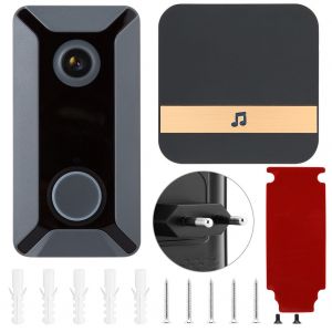 Sonnette Wifi V6 720P, camera video, stockage cloud, etanche, securite domestique (prise UE grise 90-250 V) - Neuf