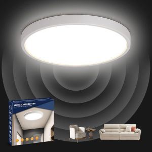 Kal-Lampe Detecteur De Mouvement Interieur, 18w 4000k Plafonnier Led Detecteur De Mouvement, Ip44 Luminaire Plafonnier Salle De Bain Pour Couloir, Escalier, Cuisine, Garage, Balcon, Cave, 23cm - Neuf