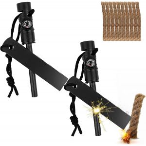 Eryi-Lot De 2 Pierre À Feu Kit, Silex De Survie, Allume-Feu En Acier Silex, Briquet À Silex Avec Manche En Bois, Pour Camping, Survivalisme, Bushcraft, Randonnée - Neuf