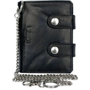 Portefeuille Biker, Noir, Pour Homme, En Cuir Véritable, Avec Chaîne En Métal, Le Noir, Taille Unique, Le Noir, Taille Unique, Classique - Neuf