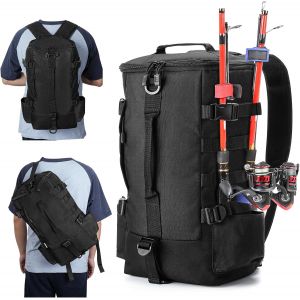 Fishing Bag, Fishing Gear Backpack With Fishing Rod Holder, Storage Bag For Fishing Equipment, Shoulder Bag For Fishing, Hiking, Hunting, Black, General Objective - Neuf