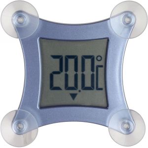 TFA Dostmann Thermomètre de fenêtre numérique Poco, 30.1026, avec ventouses, température extérieure, résistant aux intempéries, avec tendance de température, bleu métallique - Neuf