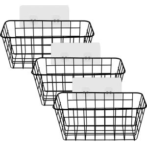 BHHBB-3 Panier Etagere Douche Sans Percage, Métal Etagere Rangement Salle de Bain avec Crochets, Étagère Murale Douche pour le Shampooing, Porte Gel, Rangement et Organisation (Noir) - Neuf