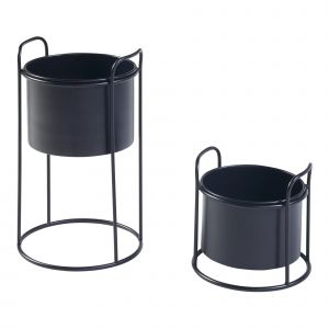 Set De 2 Porte-Plantes De Tailles Vari&eacute;es M&eacute;tal Noir Helloshop26 03_0010595 - Neuf