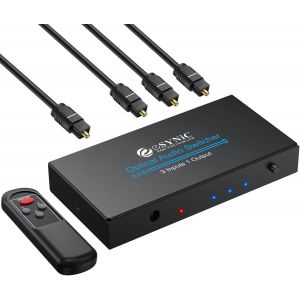 3x1 Convertisseur Audio Toslink SPDIF Fibre Optique avec T&eacute;l&eacute;commande IR Support LPCM2.0 DTS Dolby-AC3 R&eacute;partiteur Audio Optique Num&eacute;rique 3 Entr&eacute;es 1 Sortie avec C&acirc;bles USB C&acirc;ble Optique - Neuf