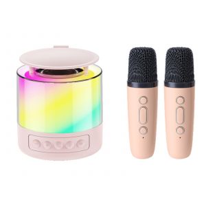 Machine de karaok&eacute; Bluetooth avec 2 microphones sans fil - Rose clair - Neuf