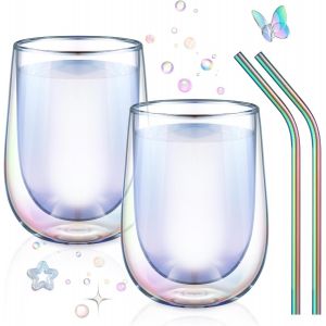 Eryi-Tasse À Café Double Paroi 350ml Verre A Cafe Tasse À Latte Macchiatto Lot De 2 Multicolores Verre À Thé Pour Cappuccino, Lait, Cadeau Saint Valentin Anniversaire Pour Femme Maman Amie Enfant - Neuf