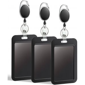 KALANKA-Lot de 3 Porte Badge Coulissant Porte-Badge Vertical en Plastique Noir avec Enrouleur de Badge Rétractable Porte Carte Navigo pour Bureau École d'Étudiant Carte d'Identité de Crédit - Neuf