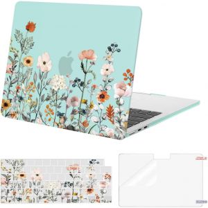 Coque Compatible avec MacBook Air 13 Pouces M4 M3 M2 2025 2024 2023 2022 A3240 A3113 A2681,Coque Rigide Jardin Fleurs pour MacBook Air 13,6 &Protection Clavier&Protecteur D'écran,Vert - Neuf
