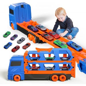 KAJGL-Jouet De Voiture Pour Garçons De 2 À 6 Ans-Jouet De Transport Pour Camion-Avec Circuit De Course De 61 Pouces-Bleu - Neuf