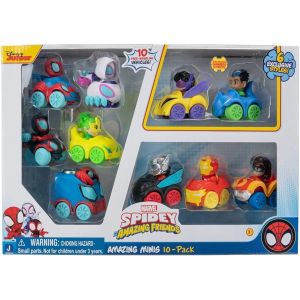 KAJGL-Pack De 10 Mini Voitures Spidey Et Ses Amis Extraordinaires-Dix Incroyables Petites Voitures De 5 Cm-Des Jouets Mettant En Sc&egrave;ne Les Spideys De Ton Quartier - Neuf
