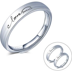 Kahfl-Bague De Couple En Argent 925,Anneaux De Mariage Pour Homme Et Femme ""Love Forever"",La Taille Réglable,Cadeau De Noël De Saint-Valentin De Mariage - Neuf