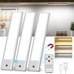 Lampe De Placard [3piece], Lampe Détecteur De Mouvement Interieur Sans Fil Avec Télécommande, Réglette Led Cuisine Luminosité Réglable, Éclairage À Led Étude De Cuisine Veilleuse Couloir Escalier - Neuf