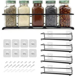 Cmwx-&Eacute;tag&egrave;re &Agrave; &Eacute;pices Mural En Acier Inoxydable Porte &Eacute;pices De Cuisine Adh&eacute;sif Sans Per&ccedil;age Id&eacute;al Pour 12/24 Bocaux &Agrave; &Eacute;pices Organisateur D'&eacute;pices 29x6x6cm (Noir, Ensemble 4 Pi&egrave;ces) - Neuf
