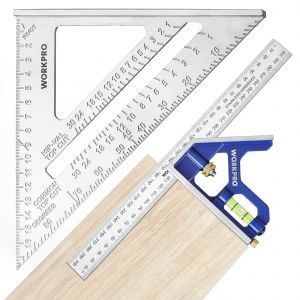 Equerre Menuisier 300 mm et Equerre Charpentier Triangulaire 180mm WORKPRO, Equerre Combinee avec Niveau a Bulle en Acier Inoxydable, Ensemble d'Outils d'Equerre pour Bricolage, Outillage, Menuiserie - Neuf