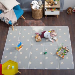 Tapis D'eveil De Jeu/De Sol Pour Enfant Bebe Xxl En Mousse Epais Pliable Reversible - Tapis D'&eacute;veil De Motricit&eacute; Favorisant Le D&eacute;veloppement Sensoriel Cadeau B&eacute;b&eacute; (120x90 Cm, Beige) - Neuf