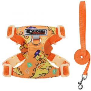 Harnais Chien Avec Laisse, Léger Respirant Ajustable Logo Réfléchissant - Motif Dinosaure Orange S - Efconnection - Neuf