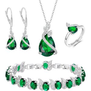 Meimie-Parure Bijoux Demariage Zircone Cubique Collier Boucles D'oreilles Bracelet Et Anneau Réglable 4pcs Ensemble Bleu Cadeau Femme Fête Desmères D'anniversaire Noël Saint Valentin Pourmariée - Neuf