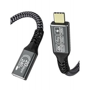 JGD-Rallonge USB C 3.2 0.5m, 240W 20Gbps, Vid&eacute;o 4K 60Hz, Type-C Femelle vers M&acirc;le en Nylon Tress&eacute; Compatible avec Mackbook Galaxy S24 iPhone 16/15 - Neuf