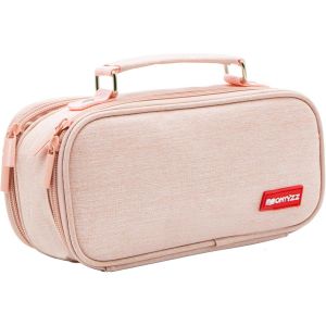 Trousse Adolescents Grande Capacité Trousse 2 Compartiments Trousse Filles Garçons Toile Trousse pour L'école Travail Sac de Rangement Cosmétique Rose - Neuf