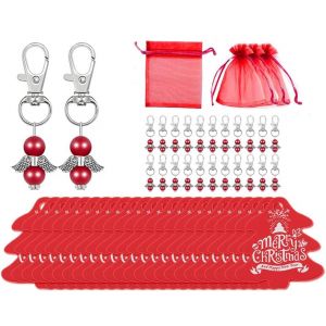 lbgwp60-Lot De 24 Porte-Clés En Forme D'Ange De Noël Avec Sacs En Organza Et Étiquettes Cadeau En Papier Kraft, Pour Baptême, Première Communion, Cadeau Pour Arbre De Noël, Fête Prénatale, Mariage - Neuf