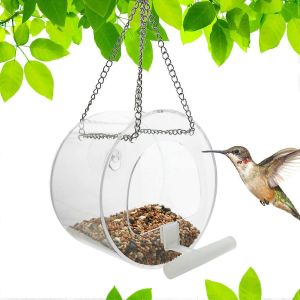 Mangeoire À Oiseaux De Fenêtre En Acrylique Transparent Avec Ventouses,Grande Capacité Pour Les Oiseaux Sauvages En Plein Air (Alimentation Ronde - Neuf