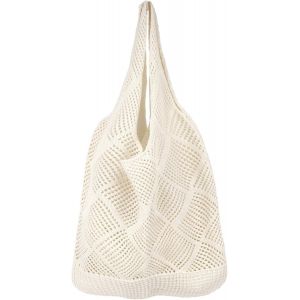 TZF-Sac de plage pour femme - Sac d'été au crochet avec filet en maille - Grand sac de table - Sac fourre-tout pour la plage, les vacances, le design bohème - Neuf