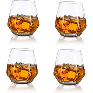 4 Verres &Agrave; Whisky Inclin&eacute;s G&eacute;om&eacute;triques &iquest; Fond Lourd - Neuf