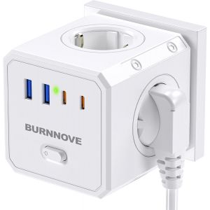 Multiprise 8 en 1 Cube de Prise 4000W Multiprise Cube USB sans Fil 16A 4 Prises AC 2 USB 2 Type C Multiprise Murale avec Interrupteur Voyant Chargeur de Voyage pour Bureau Maison Blanc - Neuf