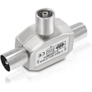 MEVRONISSHOP-R&eacute;partiteur Satellite 2 Voies Double Prise Antenne TV Splitter Antenne TV TNT, Couplage en T, 1 TV Femelle &agrave; 2 TV M&acirc;le, Connecteur Adaptateur Coaxial - Neuf