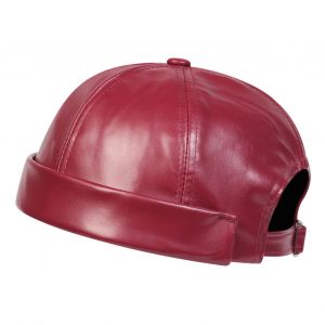 Chapeau Dôme En Faux Cuir Pour Homme D'âge Moyen, Grande Circonférence De Tête, Chapeau De Crâne Élastique, Respirant, Doux Et Confortable, Couleur Unie-Vin Rouge - Neuf