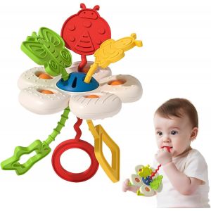 MDY-Jeux d'Éveil Bébé 3 6 7 9 12 Mois et 1 An Jouets d'Activité et de Développement,Jouet Silicone Montessori Dents Dentition à Tirer, Cadeau Anniversaire Noël Pâques Voyage pour Bébé Garcon ou Fille - Neuf