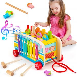 TDRFL-Jeux Montessori 1 An,4 En 1 Jouet Xylophone Bebe,Jeux Educatif 3 Ans,Idée Cadeau Garcon Fille 3 4 5 6 7 Ans -Version Bus - Neuf