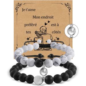 Kal-Cadeau Couple, 2 Pcs Bracelet Couple, Idee Cadeau Mariage Pour Hommes Femmes Bracelet Couple De L'amoureux Et De L'amoureuse Petite Amie Petite Cadeaux Saint-Valentin Mari Femme Anniversaire - Neuf